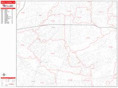 West Covina Digital Map Red Line Style